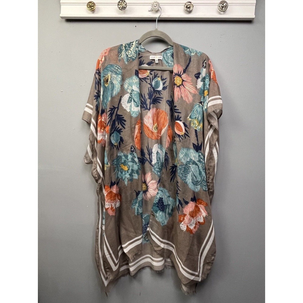 Woven Heart Floral Kimono Cardigan - Multicolor